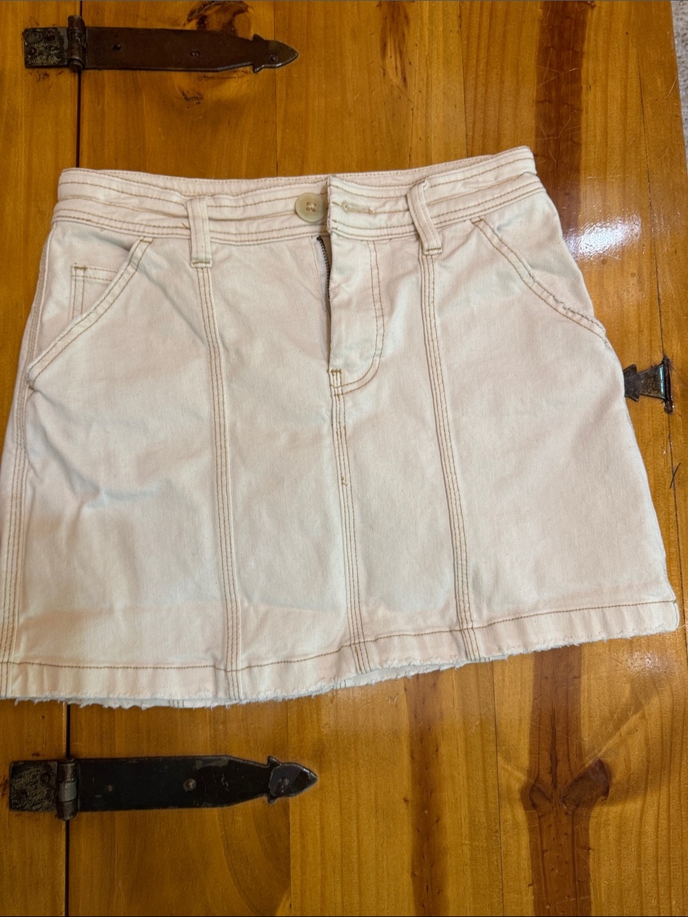 We The Free Cream Denim Mini Skirt with Panel Stitching